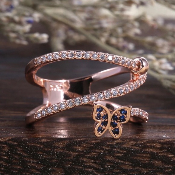 Luxury Rose Gold Micro Pave CZ Butterfly Ring - Picture 2 of 6